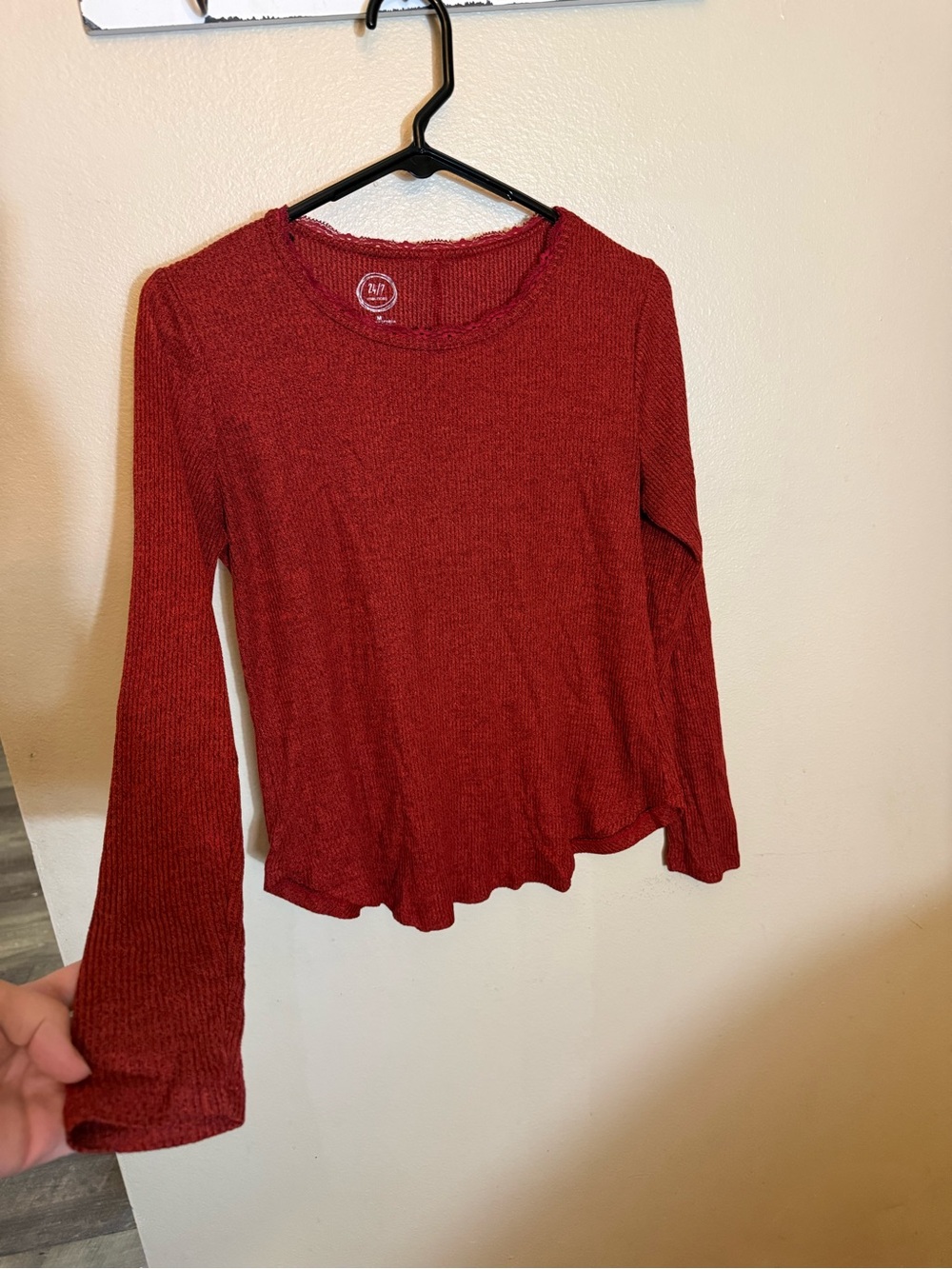 Maurices Brick Red Ribbed Long-Sleeve Top